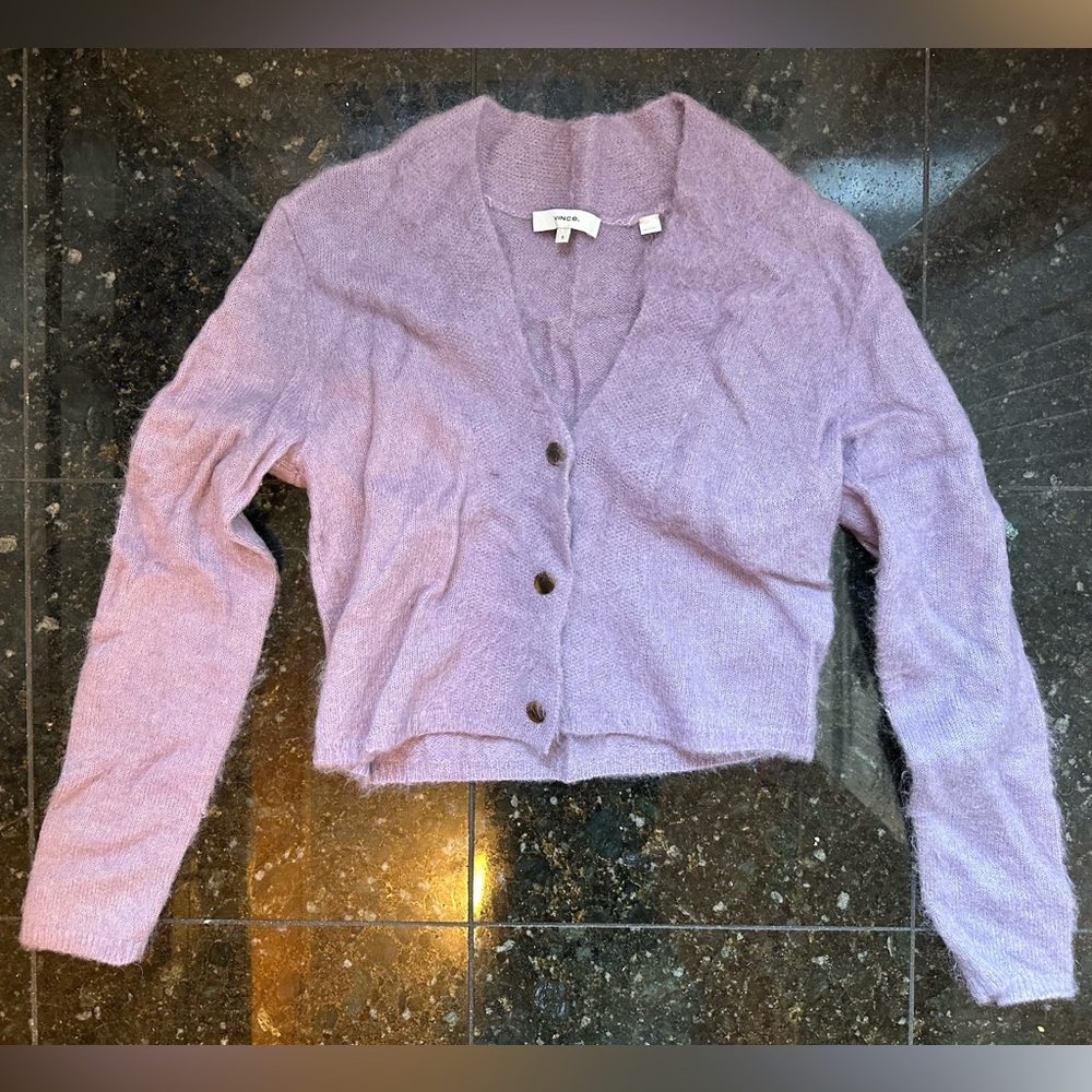 Vince Lavender V-Neck Button Cardigan, brushed alpaca mix